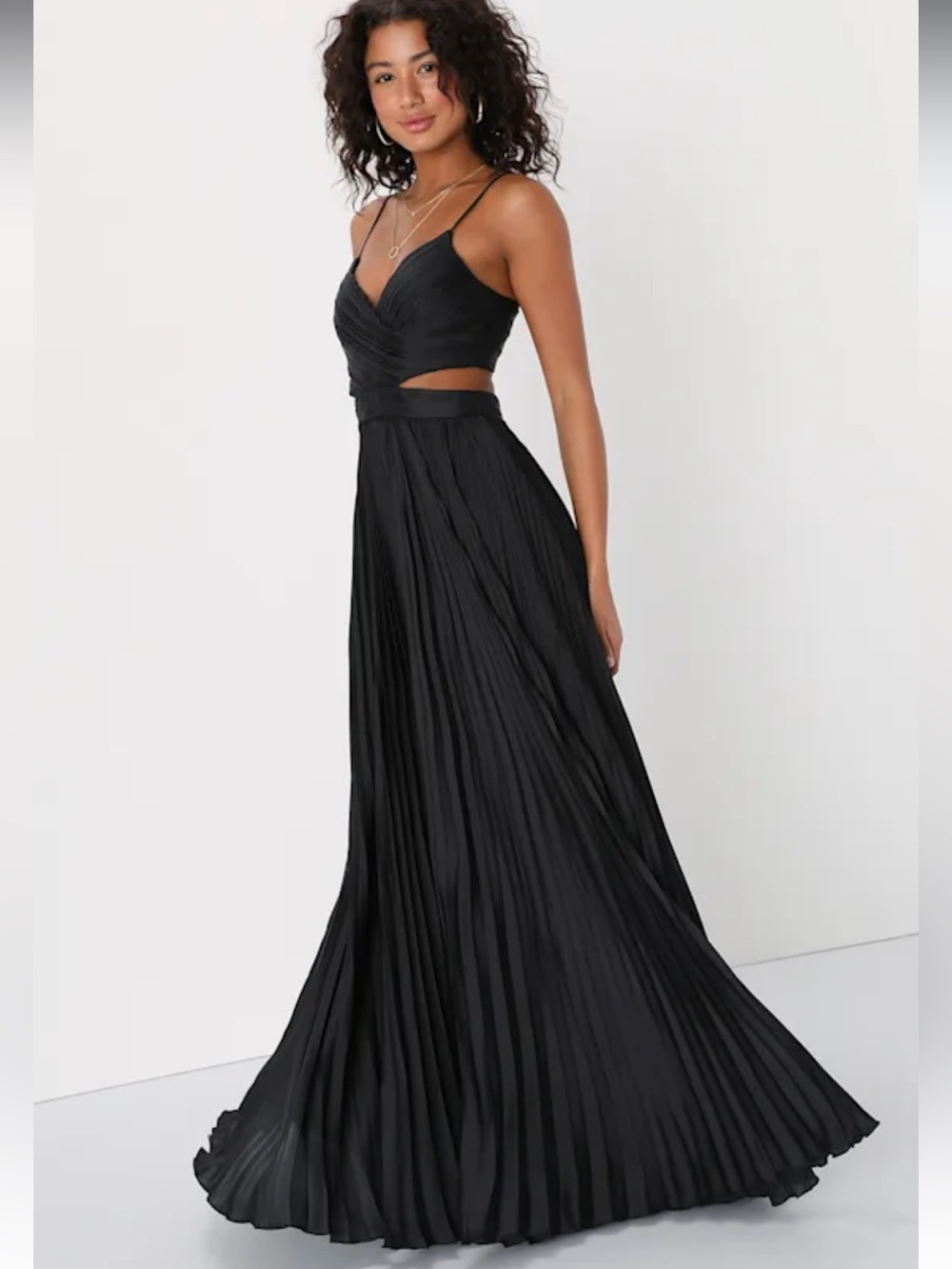 Lulu's Got the Glam Black Pleated Cutout Maxi Dress Medium
